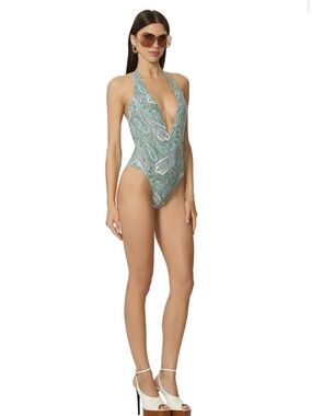 *New* AFRM Sardina One-Piece Swimsuit & Matching Hot Short in Aqua Paisley